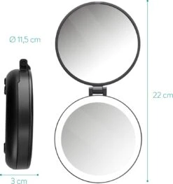 Navaris 1x/5x Vergrotende Make-up Spiegel - Compacte Opvouwbare Kap- En Reisspiegel - Led-verlichte Dubbelzijdige Make-upspiegel - Zwart -Modecosmetica 1128x1200