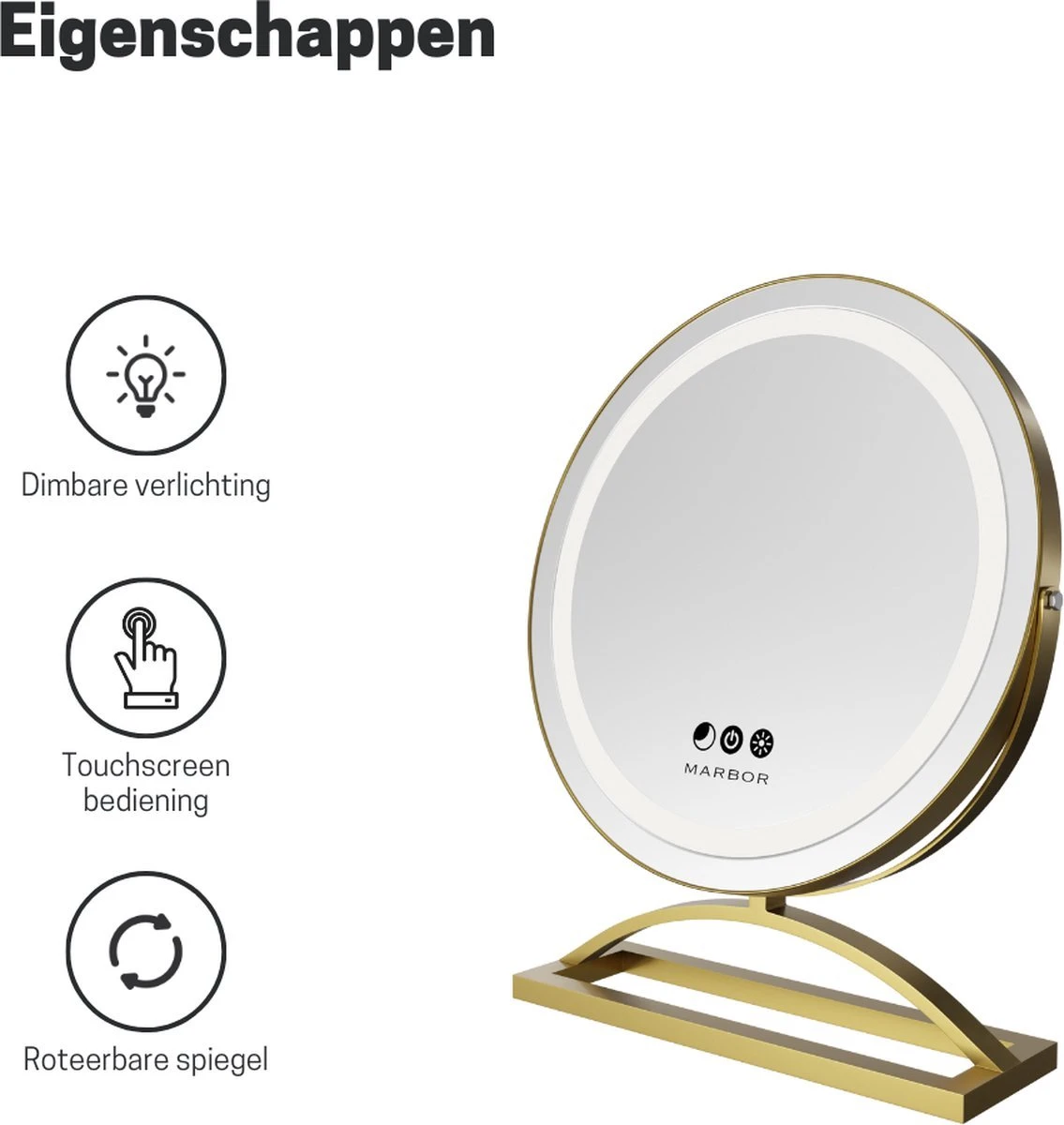 Marbor Make Up Spiegel Met LED Verlichting - Goud - Hollywood Mirror 3 Marbor Make Up Spiegel Met LED Verlichting - Goud - Hollywood Mirror - Image 3
