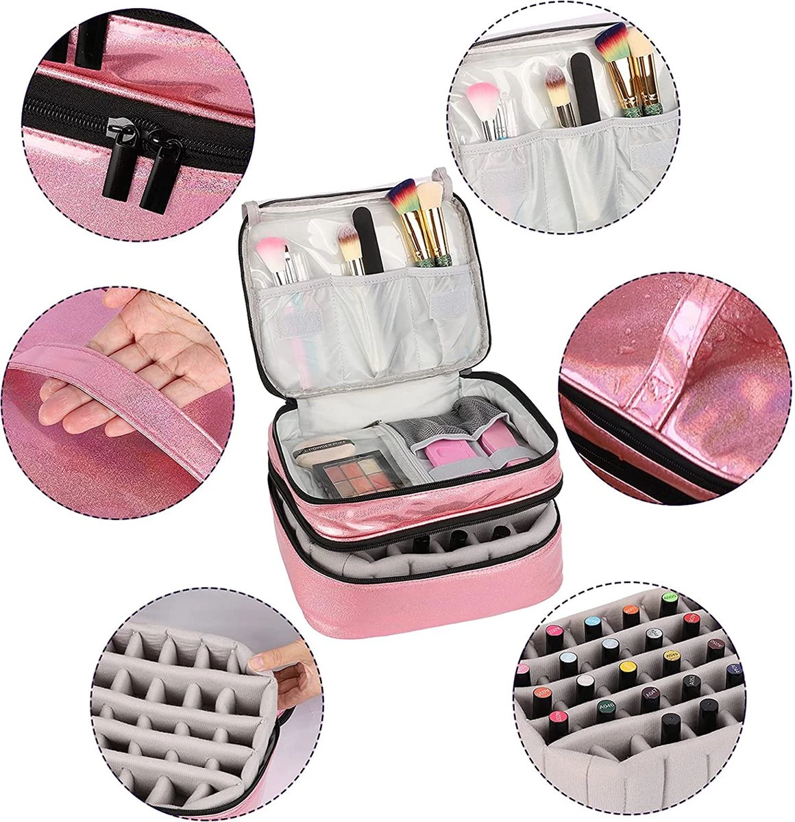 YONO Nagellak Tas - Nagelkoffer Beautycase - Cosmetica Koffer - Manicure Organizer - Roze 4 YONO Nagellak Tas - Nagelkoffer Beautycase - Cosmetica Koffer - Manicure Organizer - Roze - Image 4