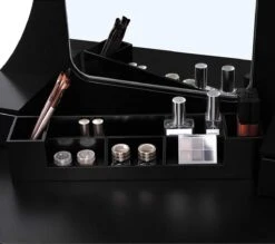 Merkloos Kaptafel, Kaptafel Met Grote Spiegel Zonder Frame, Toilettafel, Kaptafel, Voor Make-up, Gewatteerde Kruk, 5 Laden, Verplaatsbare Opbergdoos, Zwart RDT25BK -Modecosmetica 1200x1064