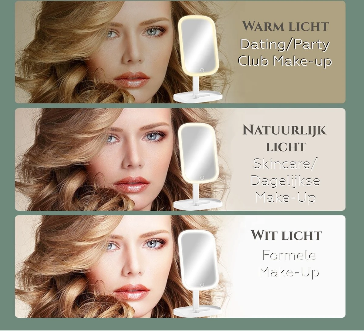 HighHome - Make Up Spiegel Met Led Verlichting - Inclusief 10x Spiegel - 3 Warmtes - 360 °C Draaibaar 2 HighHome - Make Up Spiegel Met Led Verlichting - Inclusief 10x Spiegel - 3 Warmtes - 360 °C Draaibaar - Image 2