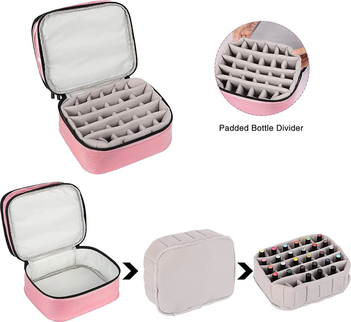 YONO Nagellak Tas - Nagelkoffer Beautycase - Cosmetica Koffer - Manicure Organizer - Roze 2 YONO Nagellak Tas - Nagelkoffer Beautycase - Cosmetica Koffer - Manicure Organizer - Roze - Image 2