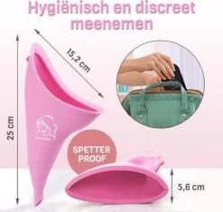 Peesential XL Plastuit Voor Vrouwen - Vrouwen Urinoir - Urine Fles - Urinaal - Herbruikbaar Plastuitje - Staand Plassen - Plaskoker Voor Festivals / Reizen / Kamperen - Incl. Hygiënisch Tasje En Extensie - Groot - Roze -Modecosmetica 1200x1144 1