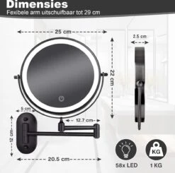 Make Up - Spiegel - Led Verlichting - 10X Vergroting - 3 Lichtstanden - Wandspiegel Rond - Badkamer - Mat Zwart - Draadloos -Modecosmetica 1200x1188 1