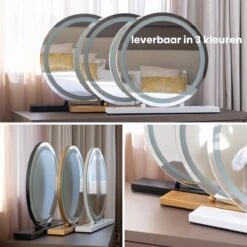 Nuvoo Make-up Spiegel - Visagie Spiegel - Hollywood Spiegel - Diameter 50cm - 3 Licht Tinten - Dimbaar - USB Telefoonoplader - Goud -Modecosmetica 1200x1200 129