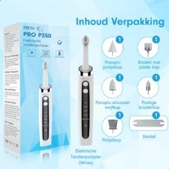 DEN-T® PRO P350 Elektrische Tandenpolijster - Wit - 5 Standen - 5 Opzetstukken - Polijstmachine - Polijstset - Tanden Polijsten - -Modecosmetica 1200x1200 300