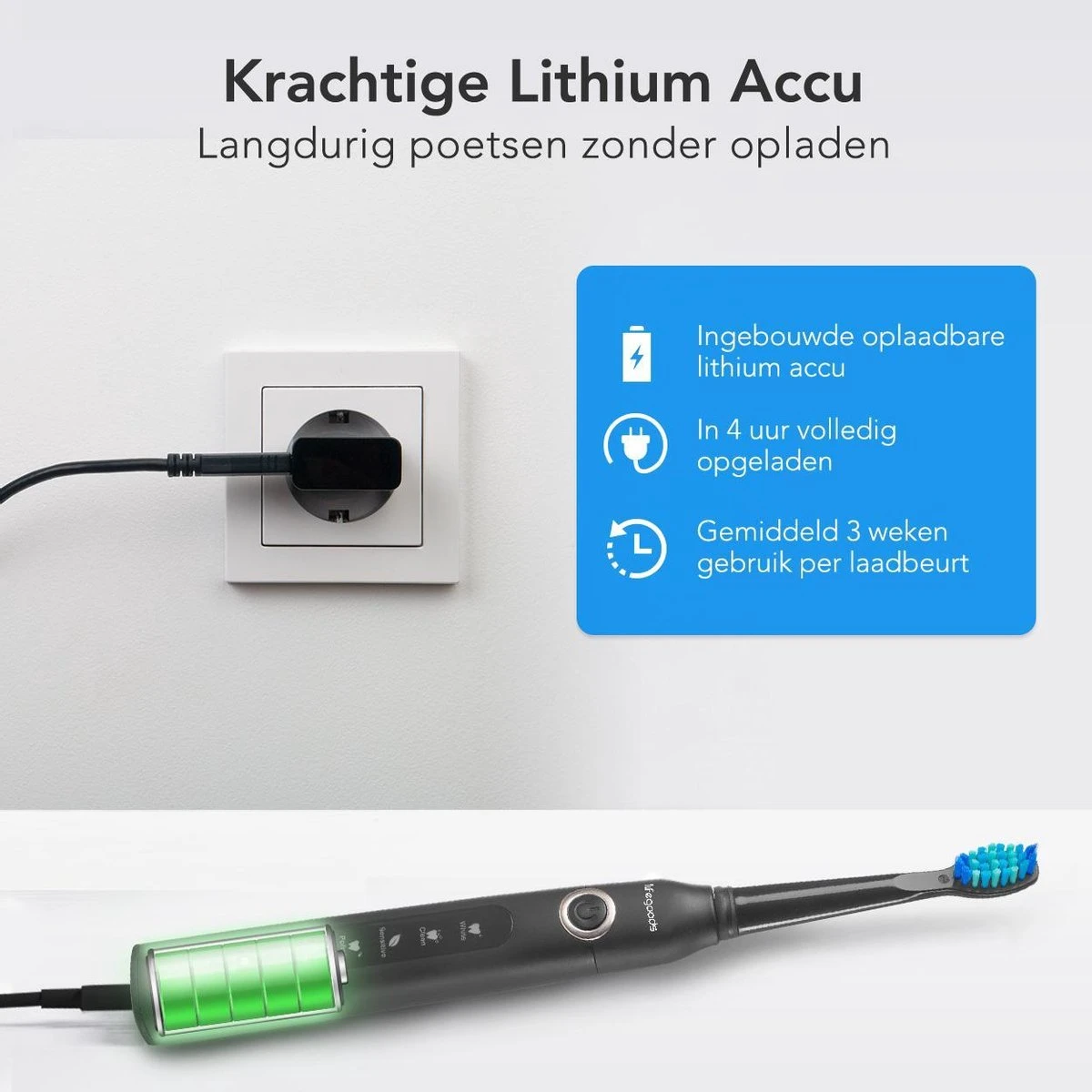 LifeGoods Elektrische Tandenborstel - Oplaadbaar - Veilig Voor Douche - 4 Opzetborstels - Zwart 5 LifeGoods Elektrische Tandenborstel - Oplaadbaar - Veilig Voor Douche - 4 Opzetborstels - Zwart - Image 5