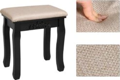 Merkloos Kaptafel, Kaptafel Met Grote Spiegel Zonder Frame, Toilettafel, Kaptafel, Voor Make-up, Gewatteerde Kruk, 5 Laden, Verplaatsbare Opbergdoos, Zwart RDT25BK -Modecosmetica 1200x805