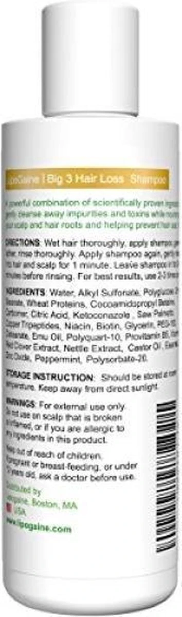 Lipogaine Big 3 Haargroei Shampoo-tegen Haaruitval- Anti Roos- Met 1% Ketoconazol En Biotine- 230 Ml 2 Lipogaine Big 3 Haargroei Shampoo-tegen Haaruitval- Anti Roos- Met 1% Ketoconazol En Biotine- 230 Ml - Image 2
