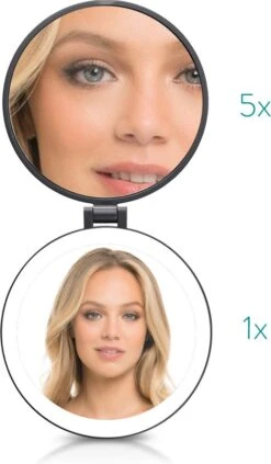 Navaris 1x/5x Vergrotende Make-up Spiegel - Compacte Opvouwbare Kap- En Reisspiegel - Led-verlichte Dubbelzijdige Make-upspiegel - Zwart -Modecosmetica 700x1200