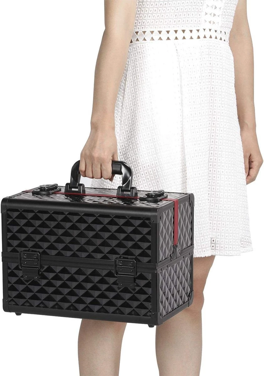 Make-upkoffer, Kapperskoffer, Cosmeticakoffer, Lege Nagelkoffer, Multikoffer, Afsluitbaar Voor Nageldesign/massageolie/fotoapparatuur, 34,7 X 22,2 X 25 Cm , Volledig Zwart HM-YAHEE-411233 5 Make-upkoffer, Kapperskoffer, Cosmeticakoffer, Lege Nagelkoffer, Multikoffer, Afsluitbaar Voor Nageldesign/massageolie/fotoapparatuur, 34,7 X 22,2 X 25 Cm , Volledig Zwart HM-YAHEE-411233 - Afbeelding 5